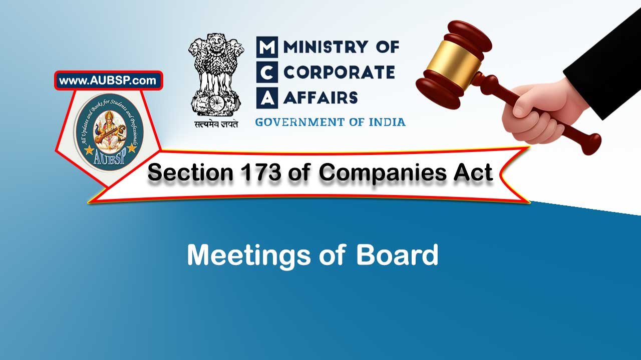 Section 173 Meetings Of Board – Companies Act 2013 – AUBSP